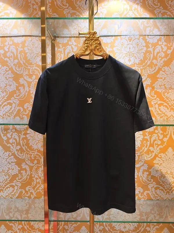 View 1 of Minimalist Black Cotton Tee with Subtle LV Emblem