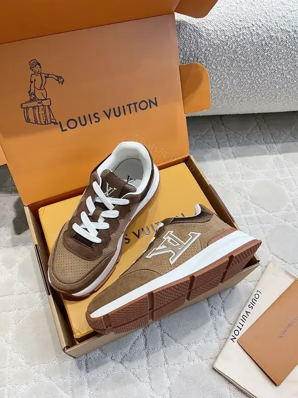 View 1 of Brown Leather Suede Modern Logo Accent Louis Vuitton Shoes