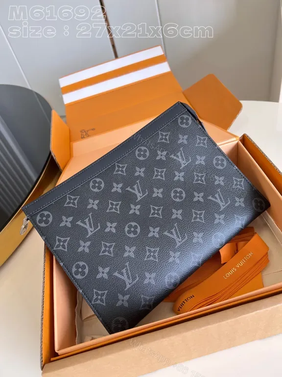 View 1 of Monochrome LV-Inspired Monogram Clutch: Compact Luxury Organizer