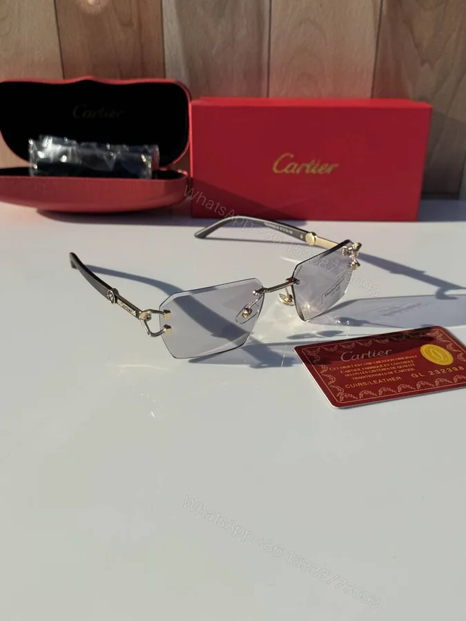 View 1 of First Copy Cartier Rimless Silver Square Sunglasses Unisex UV Protection Day Night