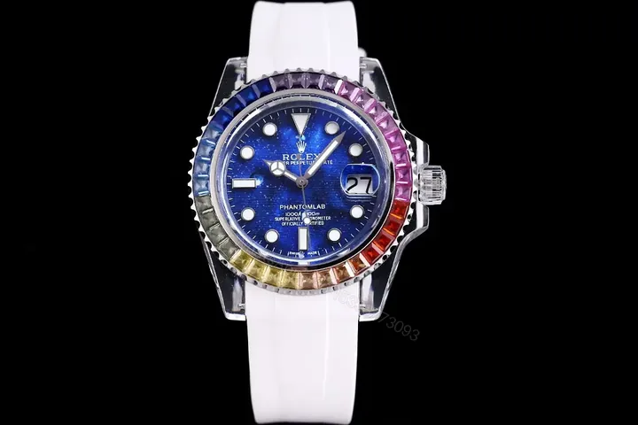View 1 of Rolex Submariner Phantom Crystal Blue Dial White Strap Edition 40mm RG-SUB-BLUE-RAINBOW-PHANTOM