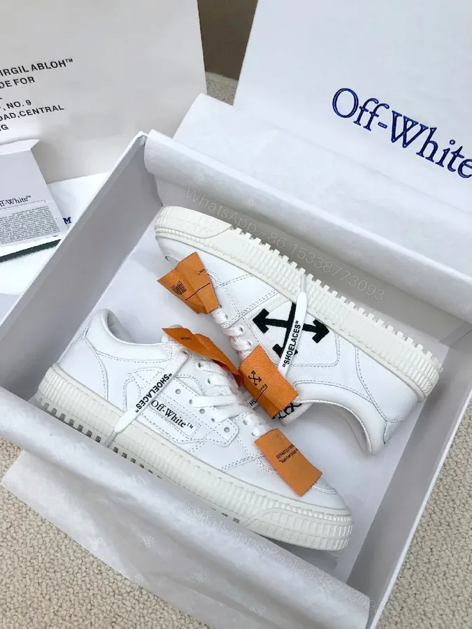 View 1 of White Leather Low-Profile Sneakers with Signature Tape Details