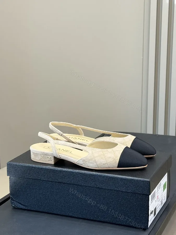 View 1 of Textured Slingback Pumps — Quilted Two-Tone Toe Cap Pumps