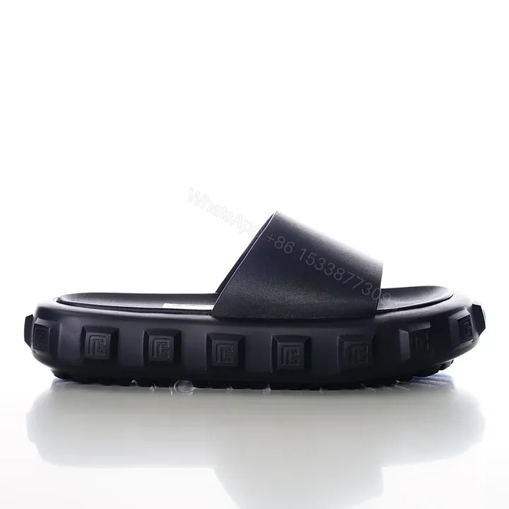 View 1 of Bold Minimalism Platform Slide: Black PU Leather, 5â€“12