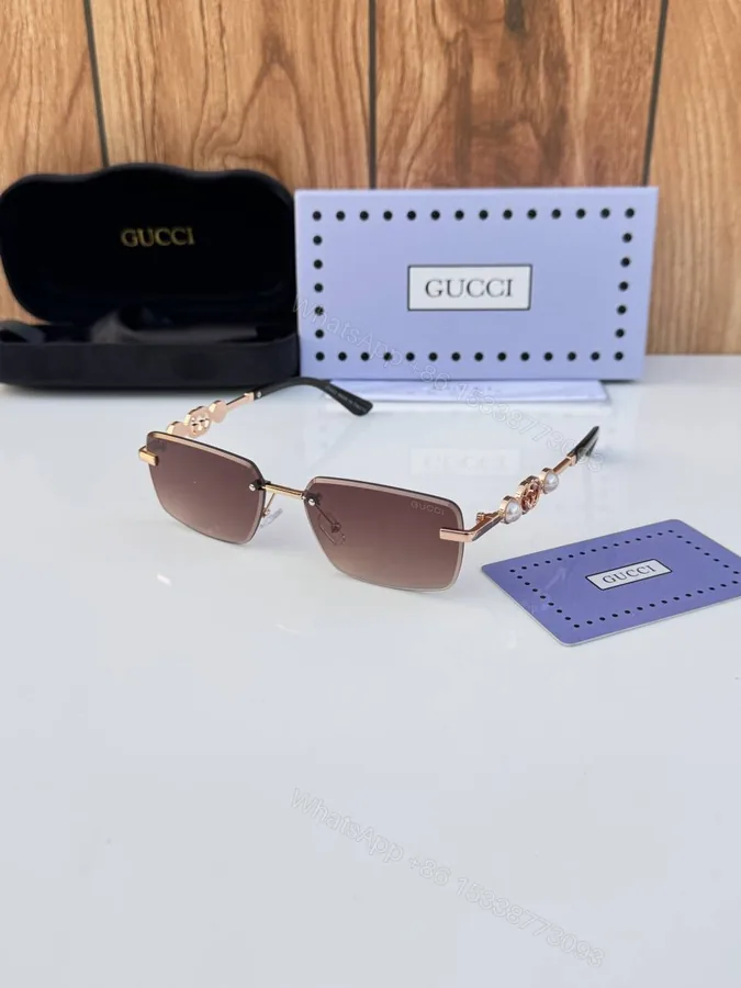 View 1 of First Copy Gucci 18327 Gold Brown Luxury Designer Sunglasses Premium UV Protection Eyewear