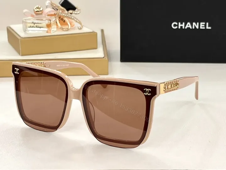 View 1 of Soft Rose Tones Rose-Gold Chanel Sunglasses, Oversized Square
