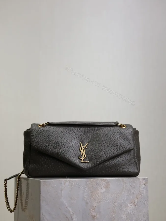 View 1 of Textured Leather Envelope Bag: Black + Gold Accent, Compact Luxury Shoulder Bag