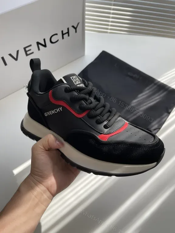 View 1 of Dynamic Runner: Black/Red Leather-Blend High-Top Sneaker