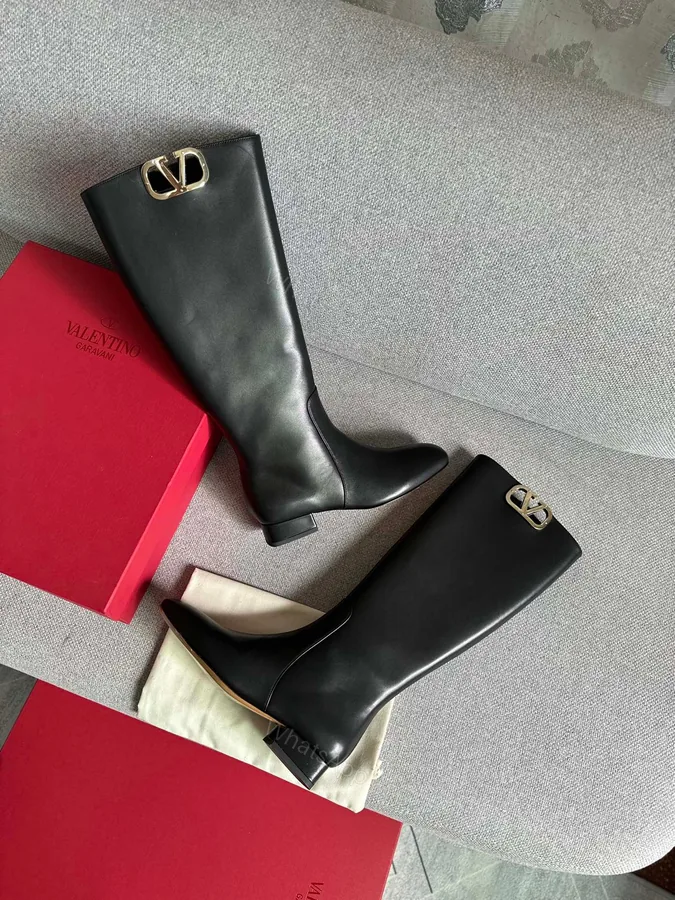 View 1 of Valentino Women Black Leather Tall Boots