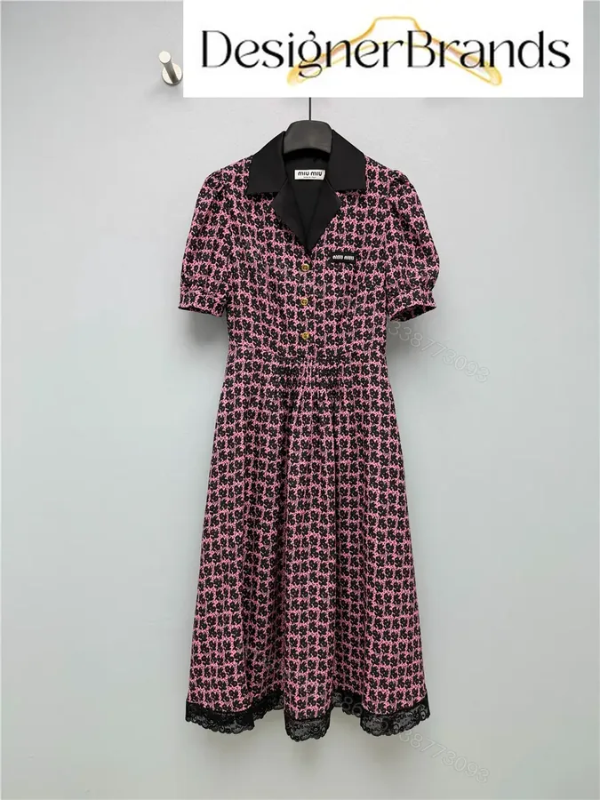 View 1 of Miu Miu Pink and Black Floral-Print Silk Dress