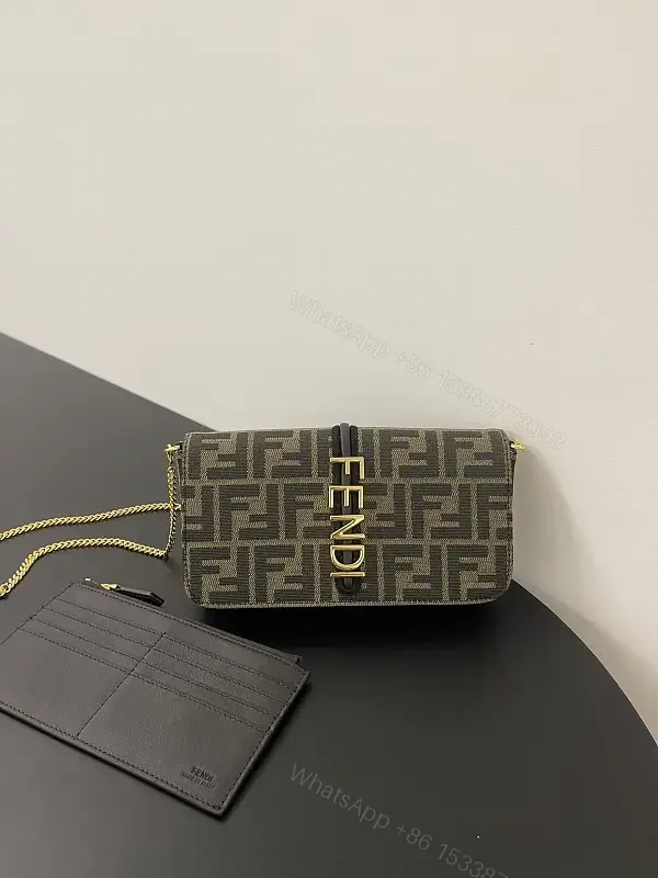 View 1 of Gray Coated Fabric Rectangular Shoulder Bag Bold Vertical Logo Clasp Product Type