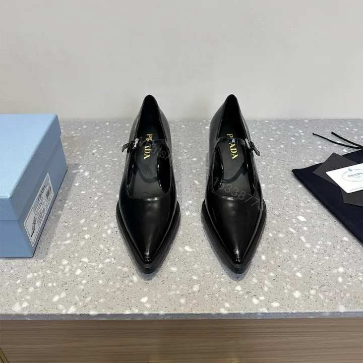 View 1 of 高仿Prada*1I751N尖頭錐形跟高踭鞋5.5CM黑色免檢版