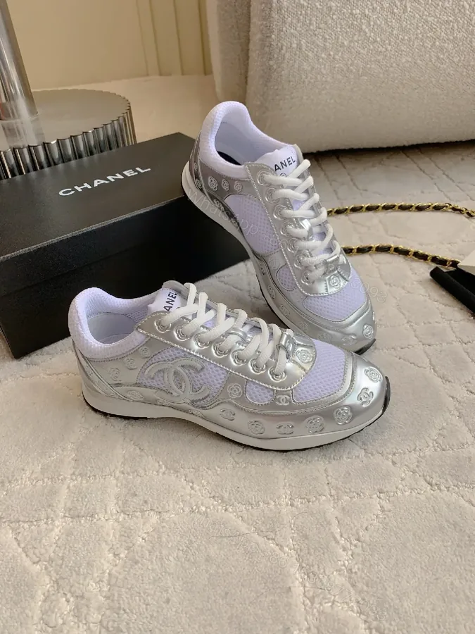 View 1 of White Silver Luxe Sneaker: Modern Comfort Runner
