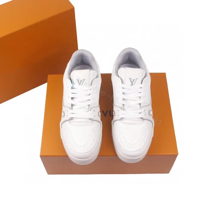 View 1 of Minimalist White Luxury Sneakers - Premium Leather, Subtle LV Details, All-Day Comfort