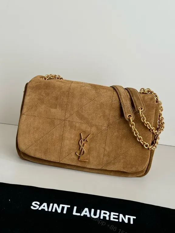 View 1 of Soft Suede Quilted Shoulder Bag Gold Chain â€” Everyday Luxe Bag