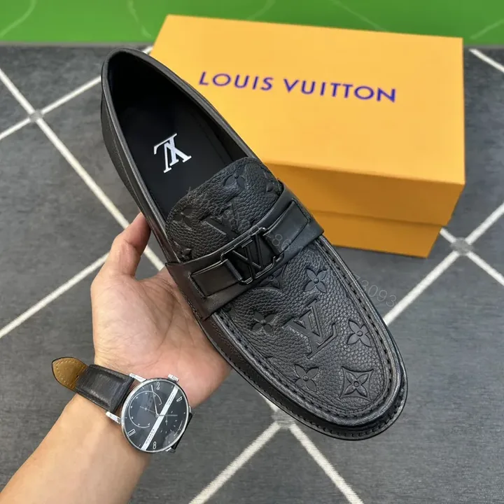View 1 of Refined Monogram Leather Driver â€“ Black Oxford Loafer