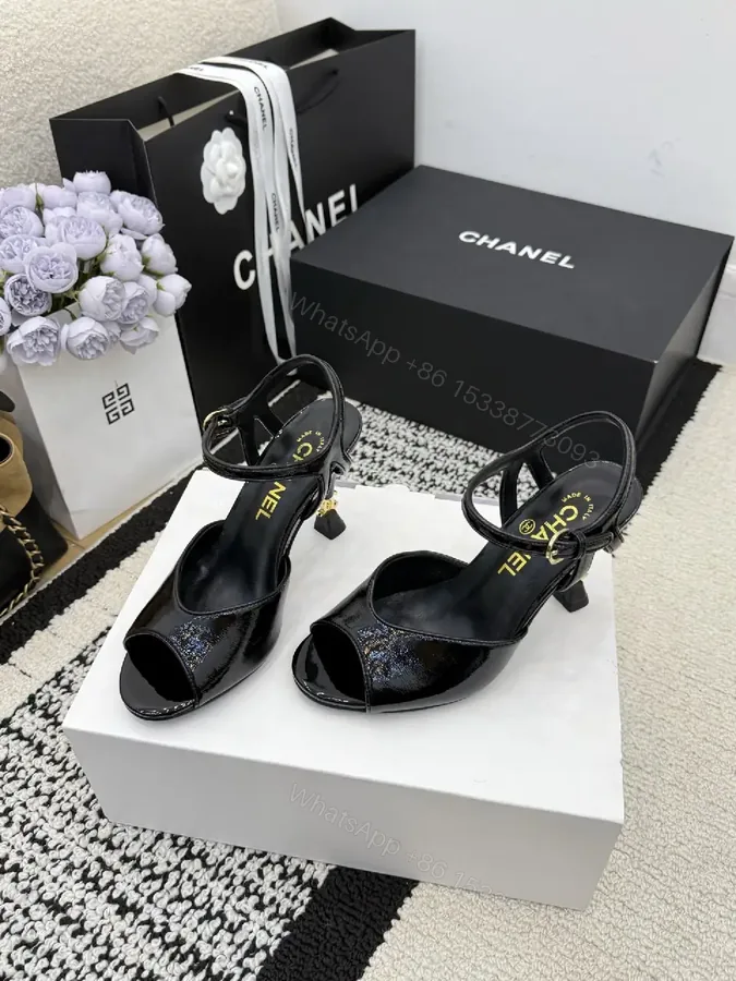View 1 of Glitter-Accent Patent High-Heel Sandals - Strappy, Open-Toe, Ankle-Glitz