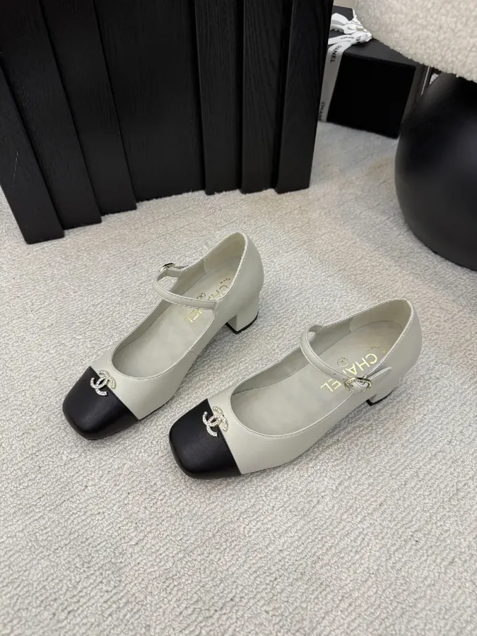 View 1 of Ivory/Black Two-Tone Pumps with Ankle Strap, Classic-Edge Style