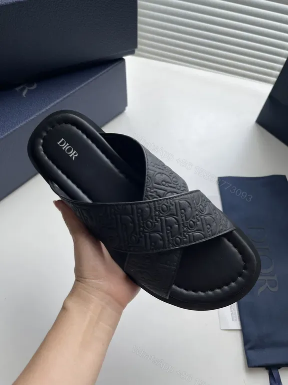 View 1 of Chic Leather Monogram Slide Sandals - Luxe Comfort Sandals
