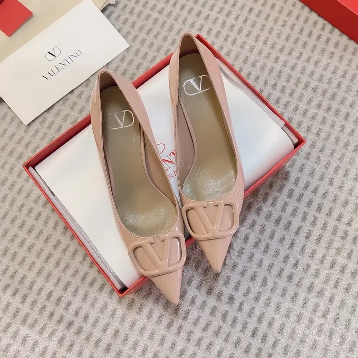 View 1 of Valentino Women Beige Patent Leather Pointed Pumps