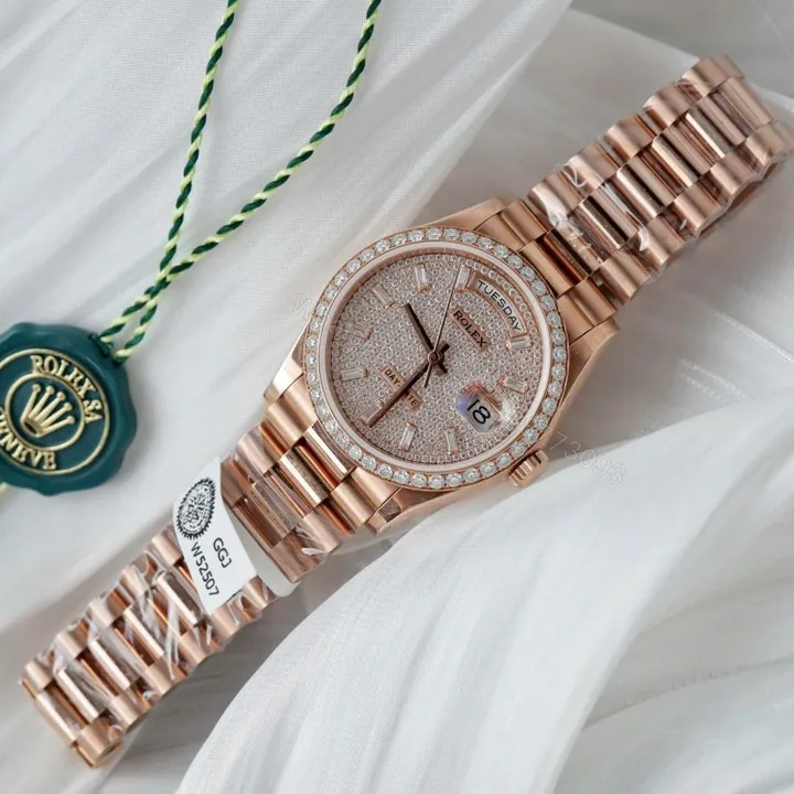 View 1 of Rolex Day-Date 36mm Super Clone 18K Rose Gold Wrapped + Moissanite Diamonds