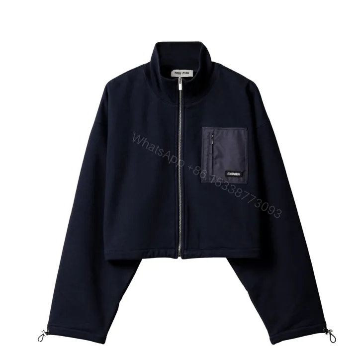 View 1 of Miumiu Zippered Fleece Jacket Navy