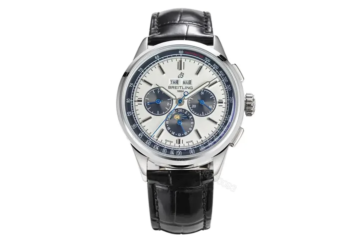 View 1 of JF Factory Breguet Classique Complications Blue Dial 42mm Stainless Steel Watch with Black Leather Strap