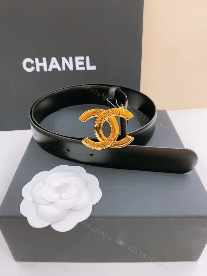 View 1 of Chic Leather Belt with Gold Double-C Buckle, Versatile Style