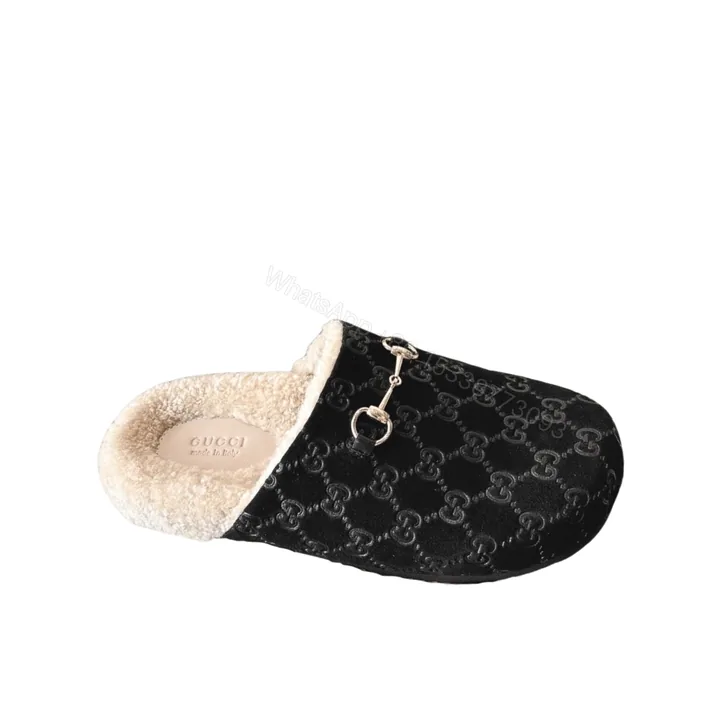 View 1 of GUCCI WOMEN’S HORSEBIT MULE GG SUEDE BLACK