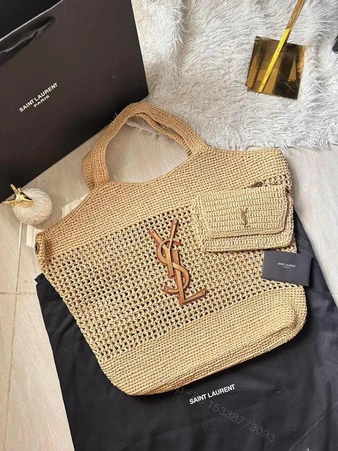 View 1 of YSL Saint Laurent Icare Maxi raffia tote bag