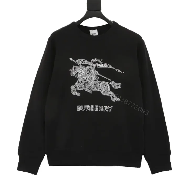 View 1 of Black Knit Crewneck Sweatshirt with Silver Horse Motif
