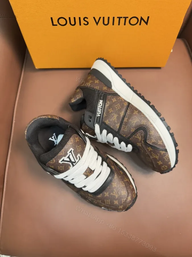 View 1 of Brown Monogram-Texture Sneakers with White Accents, Low-Top Style