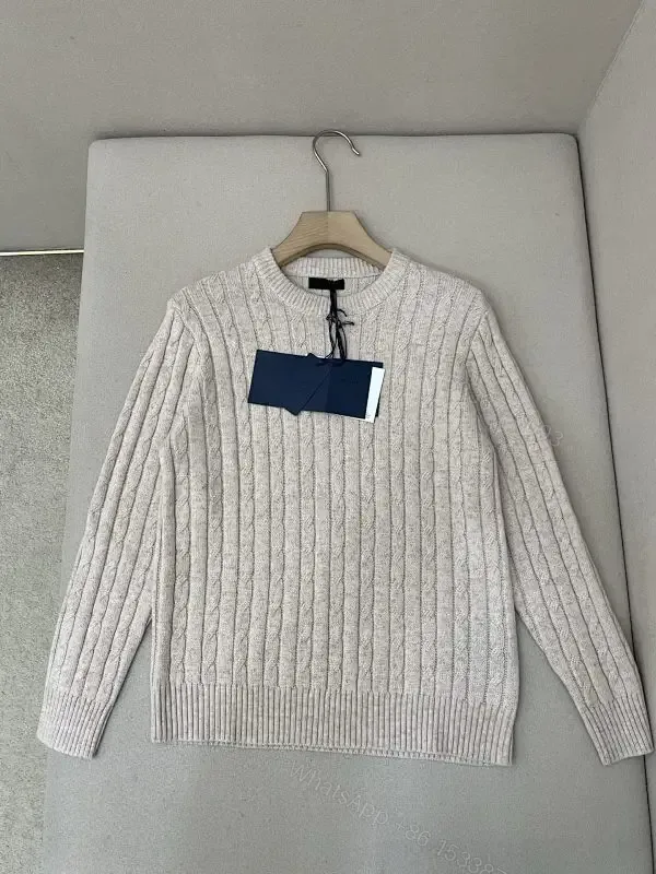 View 1 of Neutral Cable-Knit Crewneck Sweater with Texture