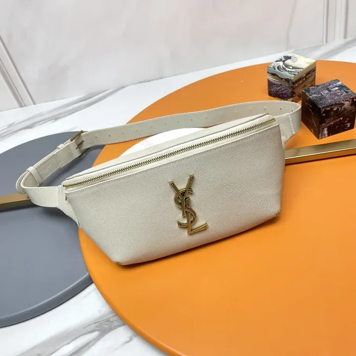 View 1 of Gold Logo Belt Bag: Textured Leather Minimalist Crossbody/Waist Bag