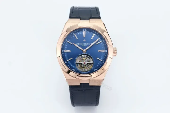 View 1 of 8F Factory Vacheron Constantin Overseas Tourbillon – Rose Gold Case, Blue Dial, Black Leather Strap, Automatic Watch