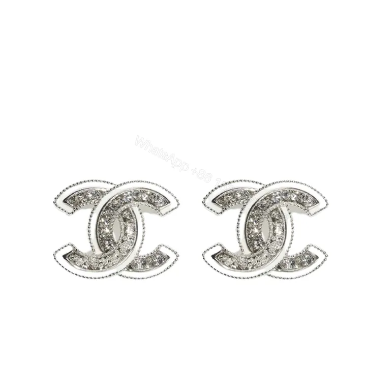 View 1 of CHANEL STUD EARRINGS SILVER WHITE AND CRYSTAL ABE867 B19263 NADDV