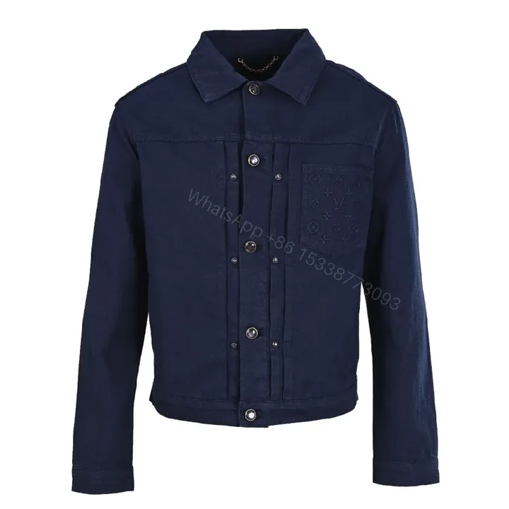 View 1 of Dark Denim Jacket with LV-Inspired Embroidered Pocket