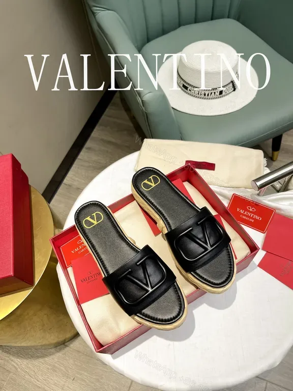 View 1 of Polished V-Logo Leather Slides â€“ Luxury Casual Sandals