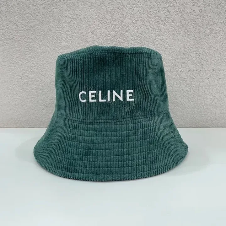 View 1 of Teal Cord Bucket Hat with CELINE Logo Detail