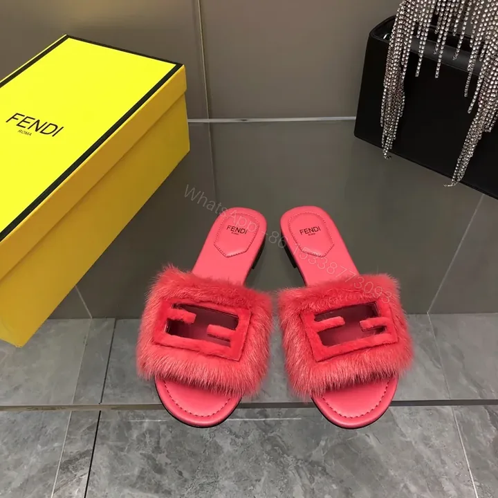 View 1 of Vibrant Pink Fur-Trim Slides: Luxe Comfort, Bold Designer Style