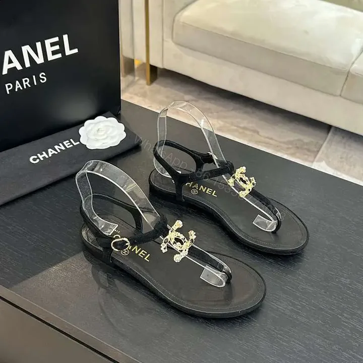 View 1 of Chic Clear-Strip Sandals: Gold Emblem Luxury Sandals
