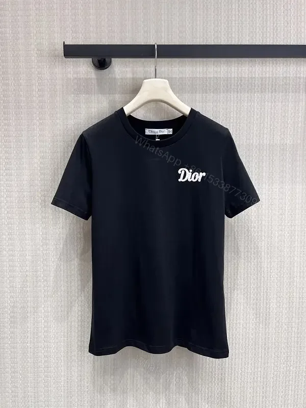 View 1 of Black Cotton T-Shirt Dior Logo, Classic Fit, Short Sleeve Tee