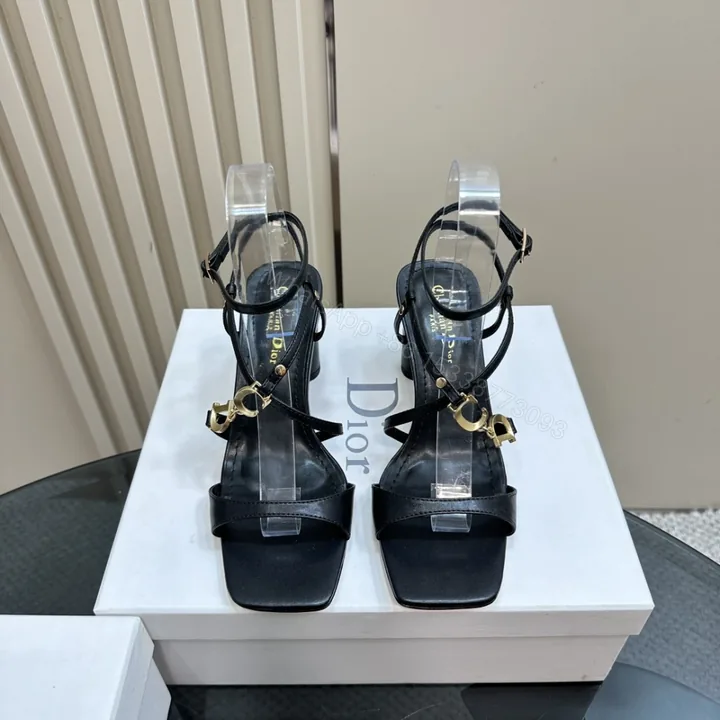 View 1 of 高仿Dior*Cest系列KCO069金屬配飾露趾高跟涼鞋黑色8CM免檢版