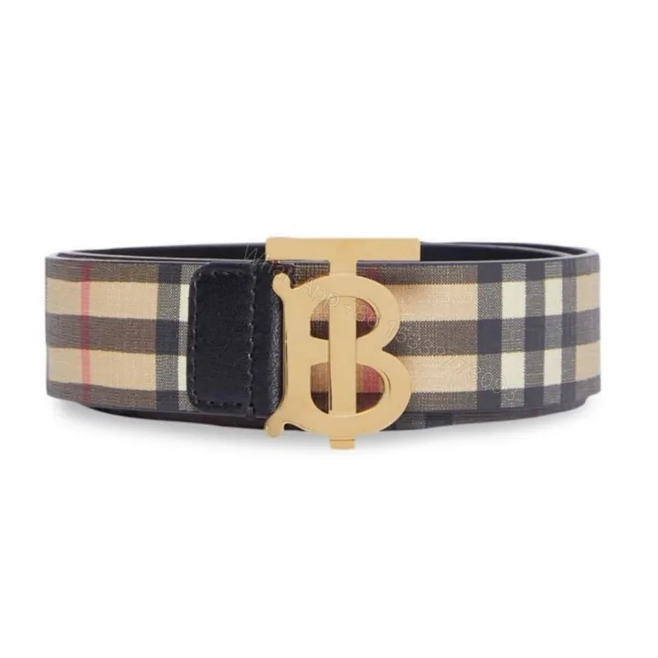 View 1 of BURBERRY REVERSIBLE MONOGRAM MOTIF VINTAGE CHECK BELT IN ARCHIVE BEIGE – B27