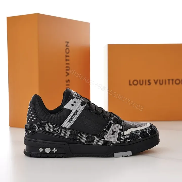 View 1 of Black/Gray Checkered Low-Top Sneakers, Luxury LV Style, Comfort-Driven