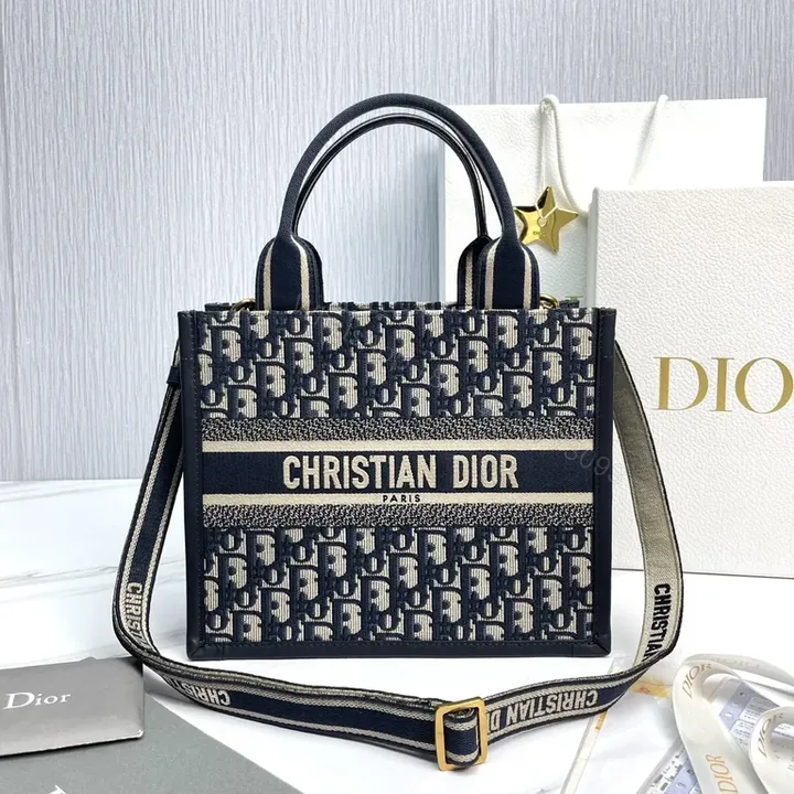 View 1 of Navy/Beige Dior-Pattern Mini Tote: Modern Sophistication