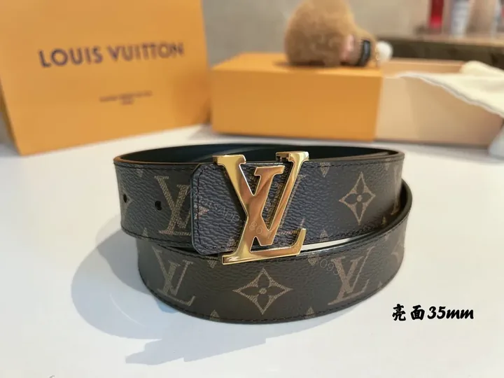 View 1 of Monogram LV Belt: Signature Gold Buckle Leather Belt