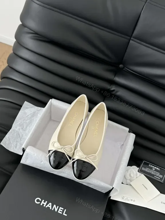 View 1 of Chanel-Style Ballet Flats: Luxe Cap Toe Bow, Leather