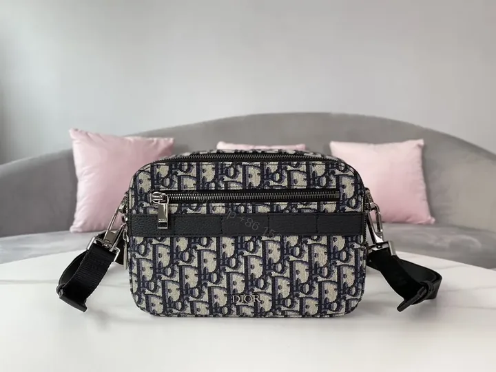 View 1 of Compact Dior Oblique Crossbody: Canvas, Leather Trim, Zip