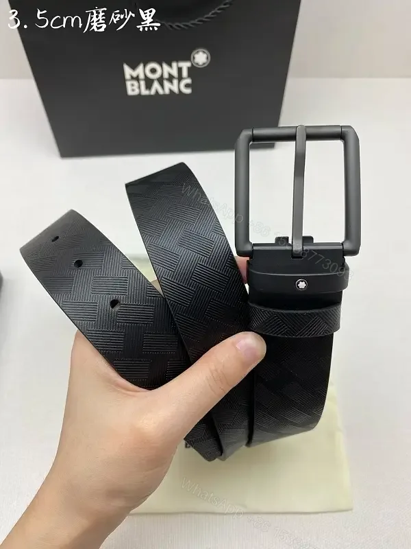 View 1 of Black Matte Chevron Belt with Gunmetal Buckle, Minimalist Montblanc Keeper